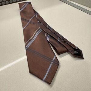 Vintage Kenneth Cole Tie Brown Plaid 100% Silk Neck Tie Old Money Preppy Casual